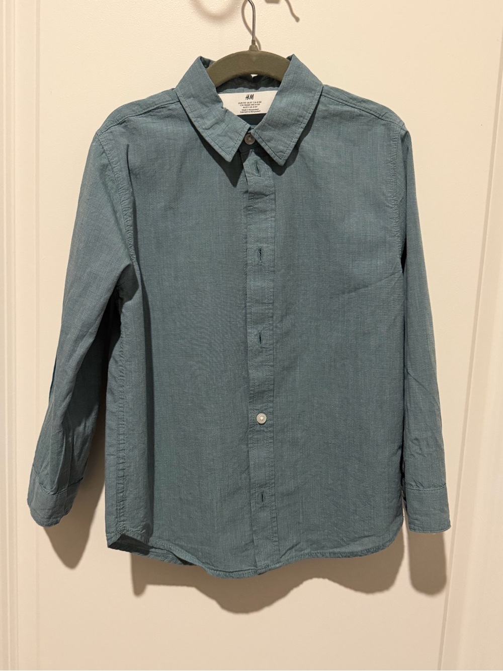 H&M Men's Casual Button-Down Shirt in Dusty Teal
